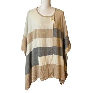 Calvin Klein Color Block Striped Sweater Wrap Poncho One Size Neutrals Cozy Fall